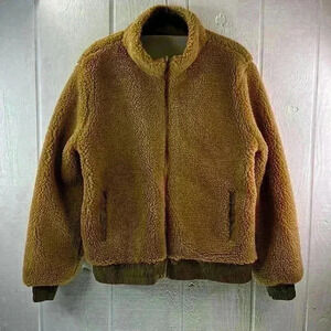 Zyia Active Women’s Reversible Camel Sierra Fleece Zip Up Brown and Cream Jacket